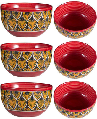 

caffeine Dining Katori Bowl Ceramic/Stoneware in Orange Morocco Handmade By Caffeine-Set of 6 Ceramic Bowl Set(Orange, Red)