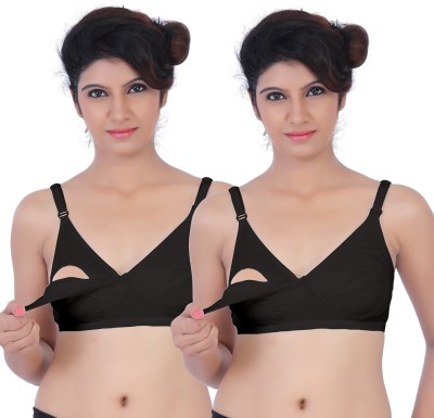 Fabme Women Maternity/Nursing Non Padded Bra(Black)