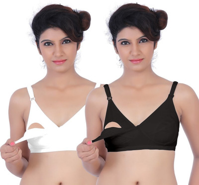 

Fabme Women's Maternity/Nursing Non Padded Bra(White, Black, Black;white
