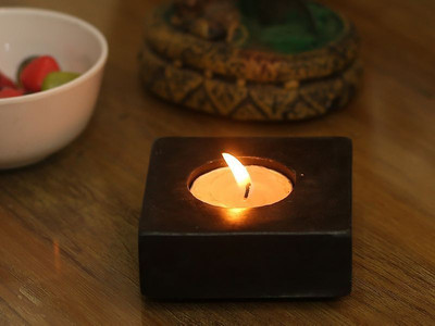

Organic Home Black Tea light Holder Stoneware Tealight Holder(Black, Pack of 1)