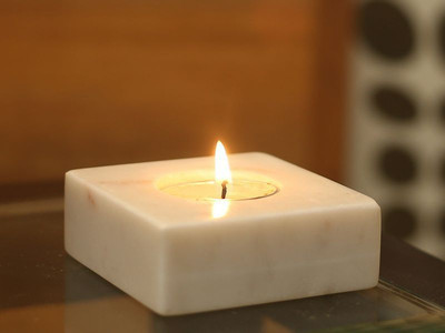 

Organic Home Square Marble Tea Light Holder Marble Tealight Holder(White, Pack of 1)