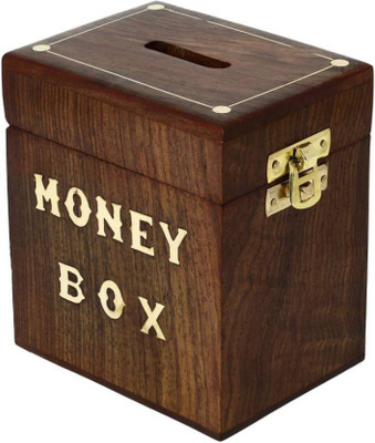 

CraftOnline Safe Money BoxSavings Banks Wood Carving Handmade - Piggy Bank Indian Wooden Money Box Coin Bank(Brown)