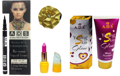 

ADS Ultra Fine Pen Eyeliner Long Lasting 36 Hours, Lipstick, magic Foundation and Golden band(Set of 4)