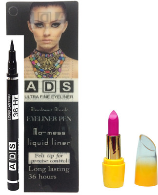 

ADS Ultra Fine Pen Eyeliner Long Lasting 36 Hours and Lipstick(Set of 2)
