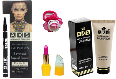 

ADS Ultra Fine Pen Eyeliner Long Lasting 36 Hours, Lipstick, Foundation and band(Set of 4)