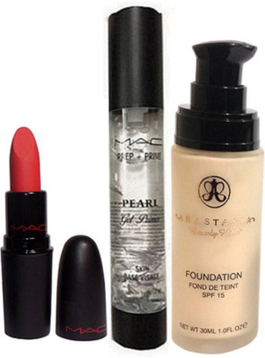 

Anastasia Foundation,Mac Prep+Prime Pearl Primer&Viva Glam Lipstick(Set of 3)