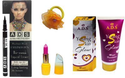 

ADS Ultra Fine Pen Eyeliner Long Lasting 36 Hours, Lipstick, magic Foundation and band(Set of 4)