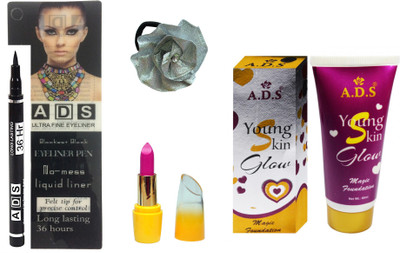 

ADS Ultra Fine Pen Eyeliner Long Lasting 36 Hours, Lipstick, magic Foundation and Silver band(Set of 4)