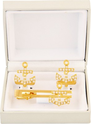 Maruti Tie Metal Cufflink & Tie Pin Set(Gold)