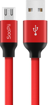 Soopii Micro USB Cable 1 m Woven cloth Micro USB Cable Android Charger - [1 -Pack - 1 Meter ] Super-Durable Woven Cloth Flat Wire Android Charging Cord(Compatible with Power bank, Mobile, Laptop, Red, One Cable)