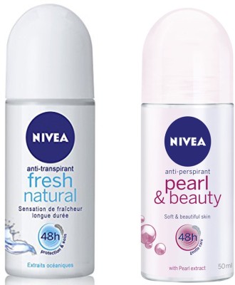 

Nivea PEARL&BEAUTY ROLL ON DEODORANT 50 ML+FRESH NATURAL ROLL ON DEODORANT 50 ML Deodorant Roll-on - For Women(50 ml, Pack of 2)