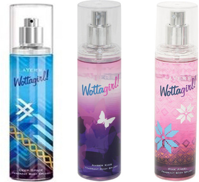 

LAYERR WOTTAGIRL PINK ANGEL FRAGRANT BODY SPLASH + WOTTAGIRL AMBER KISS FRAGRANT BODY SPLASH + WOTTAGIRL DEEP SPACE FRAGRANT BODY SPLASH Body Spray - For Women(135 ml, Pack of 3)