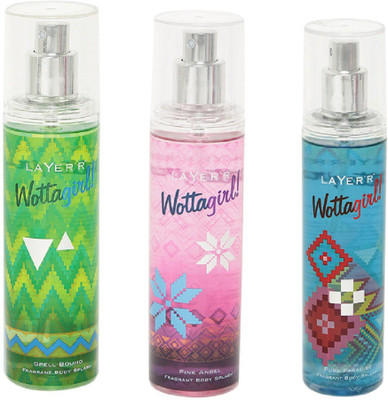 

LAYERR WOTTAGIRL PURE PARADISE FRAGRANT BODY SPLASH + WOTTAGIRL PINK ANGEL FRAGRANT BODY SPLASH + WOTTAGIRL SPELL BOUND FRAGRANT BODY SPLASH Body Spray - For Women(135 ml, Pack of 3)