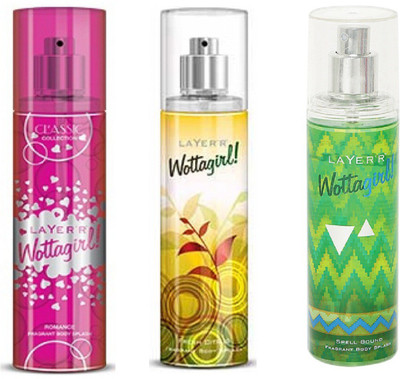 

LAYERR WOTTAGIRL SPELL BOUND FRAGRANT BODY SPLASH + WOTTAGIRL FRESH CITRUS FRAGRANT BODY SPLASH + WOTTAGIRL ROMANCE FRAGRANT BODY SPLASH Body Spray - For Women(135 ml, Pack of 3)