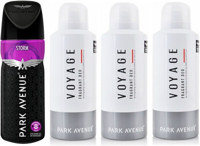 

Park Avenue 1 Storm and 3 Voyage Deodorant Combo for Men (Pack of 4) Deodorant Spray - For Men(520 ml, Pack of 4)