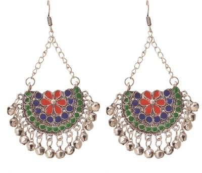 HIGH TRENDZ Oxidised Silver Afghani Tribal Dangler Chandbali Alloy Drops & Danglers