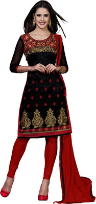 

Jiya Cotton Self Design, Embroidered Salwar Suit Dupatta Material(Un-stitched), Black;red