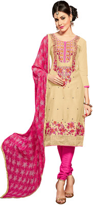 Blissta Cotton Blend Solid, Embroidered, Printed Salwar Suit Material