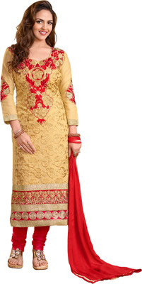 Women Latest Fancy Designer Salwar Suit Cotton Embroidered Salwar Suit Dupatta Material(Un-stitched), Beige