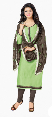 

Khushali Chanderi Self Design Salwar Suit Dupatta Material(Un-stitched), Brown;light green