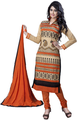 

Khushali Cotton Self Design, Embroidered Salwar Suit Dupatta Material(Un-stitched), Chikoo;red