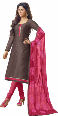 

Jiya Chanderi Self Design Salwar Suit Dupatta Material(Un-stitched), Brown;pink