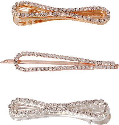 

Bijou Vertex Sparkling Embellished Crystal Hair Slide Pack of 3 Hair Clip(Gold)
