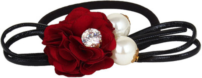 

FAYON Designer Modern Red Flower With Crystal And Pearl Rubber Band(Red)