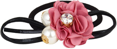

FAYON Chic Stylish Peach Flower With Pearl And Crystal Rubber Band(Pink)