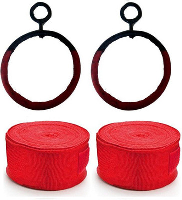 

HEALTH FIT INDIA Online Series Hanging Roman Ring(12 mm)Pushup Bar, Pair of Red Color Hand Wraps Boxing Kit