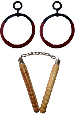 

FACTO POWER Online Series Hanging Roman Ring(12 mm)Pushup Bar, Wooden Handle Non-Chaku Gym & Fitness Kit