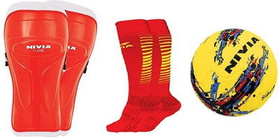 Nivia Combo of Three, one Pair of 'Classic' Shin Guard ,one Pair of 'Encounter' Socks and one 'Strom' Football- (Color On Availability) Football Kit available at flipkart for Rs.964