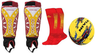 

Cosco Combo of three, one Pair of 'Xtreme' Shin Guard, one 'Strom' Football and one Pair of 'Encounter' Socks (Color On Availability)- Football Kit