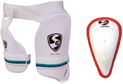 

SG Combo of Two, one 'combo ultimate' Thigh pad and one 'lite vate' abdominal Guard (Color On Availability)- Cricket Kit