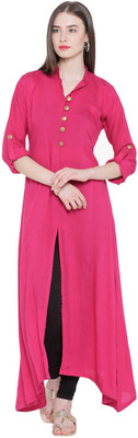 The Bebo Women Solid Frontslit Kurta(Pink)