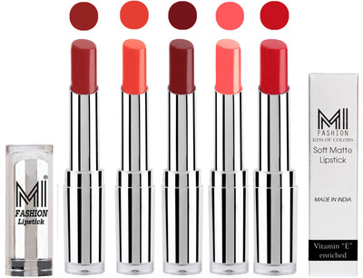 

MI Fashion Pout-Perfect Creamy Matte Lipstick Set in 5 Vibrant Colours(Brown Sugar,Coral Glamour,Maroon Rebel,Matelic Nude,Romantic Red)