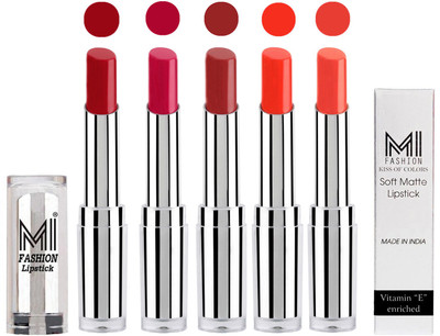 

MI Fashion Pout-Perfect Creamy Matte Lipstick Set in 5 Vibrant Colours(Dry Red,Dark Magenta,Brown Sugar,Orange Crush,Coral Glamour)