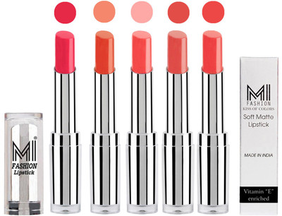 

MI Fashion Pout-Perfect Creamy Matte Lipstick Set in 5 Vibrant Colours(Magenta,Brick Red,Peach Crush,Mauve,Pouty Pink, 17.5 g)