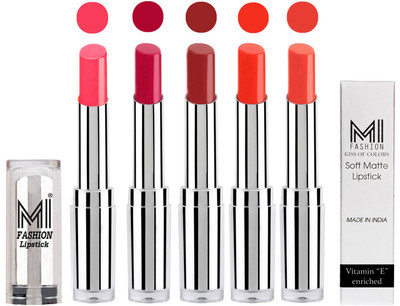 

MI Fashion Pout-Perfect Creamy Matte Lipstick Set in 5 Vibrant Colours(Peach,Dark Magenta,Brown Sugar,Orange Crush,Coral Glamour)