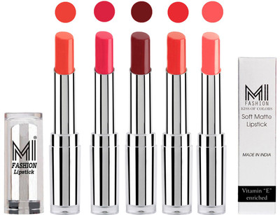 

MI Fashion Pout-Perfect Creamy Matte Lipstick Set in 5 Vibrant Colours(Coral Glamour,Magenta,Maroon Rebel,Orange Fever,Matelic Nude)