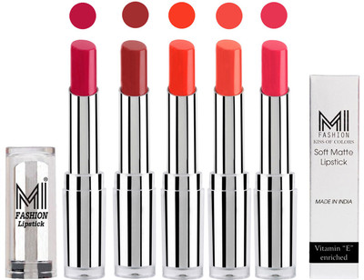 

MI Fashion Pout-Perfect Creamy Matte Lipstick Set in 5 Vibrant Colours(Dark Magenta,Brown Sugar,Orange Crush,Coral Glamour,Magenta, 17.5 g)