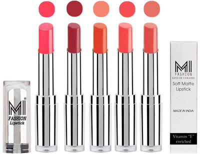 

MI Fashion Pout-Perfect Creamy Matte Lipstick Set in 5 Vibrant Colours(Peach,Brown Raisin,Brick Red,Peach Crush,Mauve)