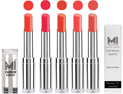 

MI Fashion Pout-Perfect Creamy Matte Lipstick Set in 5 Vibrant Colours(Coral Glamour,Magenta,Brick Red,Peach Crush,Mauve)
