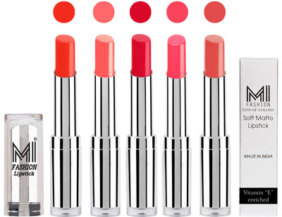 

MI Fashion Pout-Perfect Creamy Matte Lipstick Set in 5 Vibrant Colours(Orange Crush,Matelic Nude,Red Bomber,Peach,Mauve)