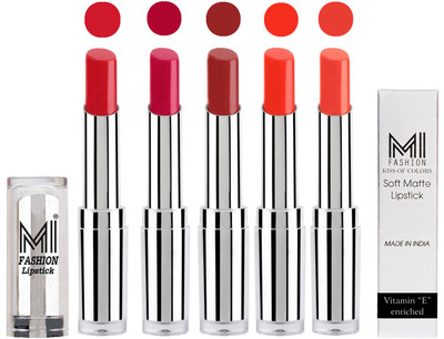 

MI Fashion Pout-Perfect Creamy Matte Lipstick Set in 5 Vibrant Colours(Romantic Red,Dark Magenta,Brown Sugar,Orange Crush,Coral Glamour)