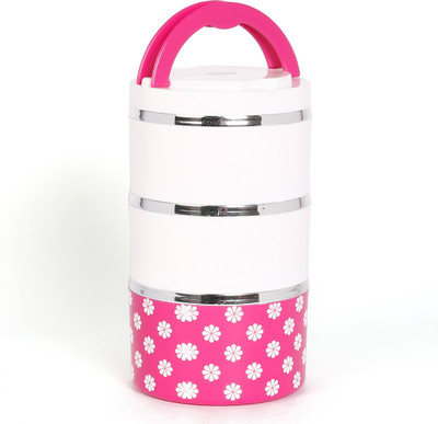 

Jayco Insulated Venice 3 Designed Multi layers Lunch box 3 Containers Lunch Box(1480 ml), Pink;white