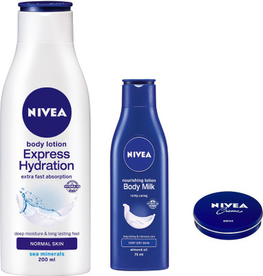 

Nivea EXPRESS HYDRATION BODY LOTION 200 ML+ BODY MILK BODY LOTION 75 ML+ CREME 60 ML(200 ml)