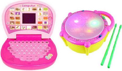 

AM Enterprises Combo of Musical Learning Laptop with Flashing Light Drum for kids(Pink)