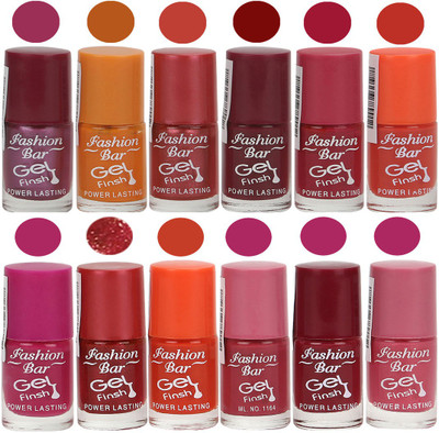 

Fashion Bar Stylish Color Nail polish Set 64 Multicolor(Pack of 12)