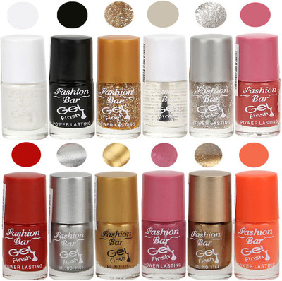 

Fashion Bar Stylish Color Nail polish Set 81 Multicolor(Pack of 12)